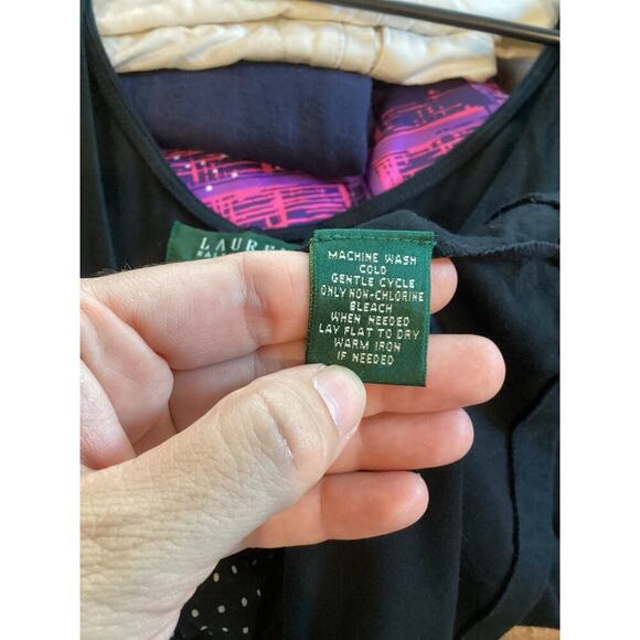 Ralph Lauren Womens Babydoll Tank Top Sz XL Extra Large Black Polka Dot Bow Y2K - Picture 6 of 6